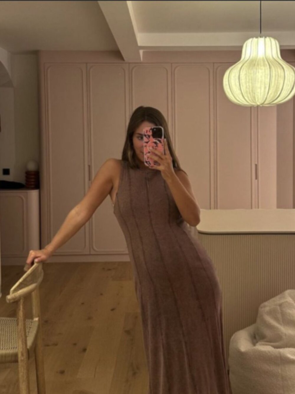 Zara Ribbed Knit Maxi Dress – Taupe/Brown – Size Large – Bodycon Minimalist - Picture 3 of 11